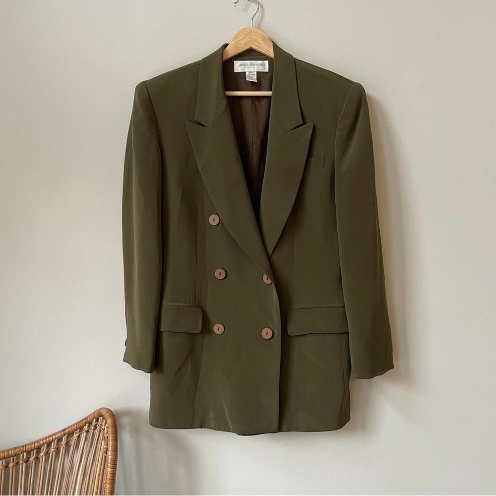 Jones New York Vintage Olive Green Double-Breasted Blazer